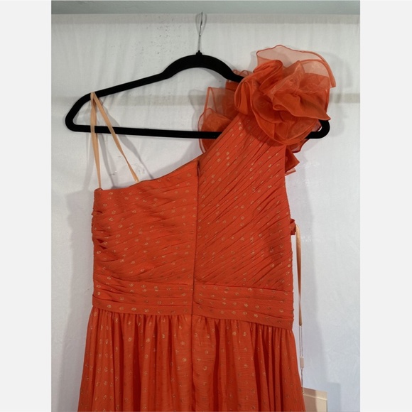 NWT MAC DUGGAL [ 6 ] Chiffon Polka Dot Ruffled One Shoulder Gown Tangerine Orang - Picture 12 of 13